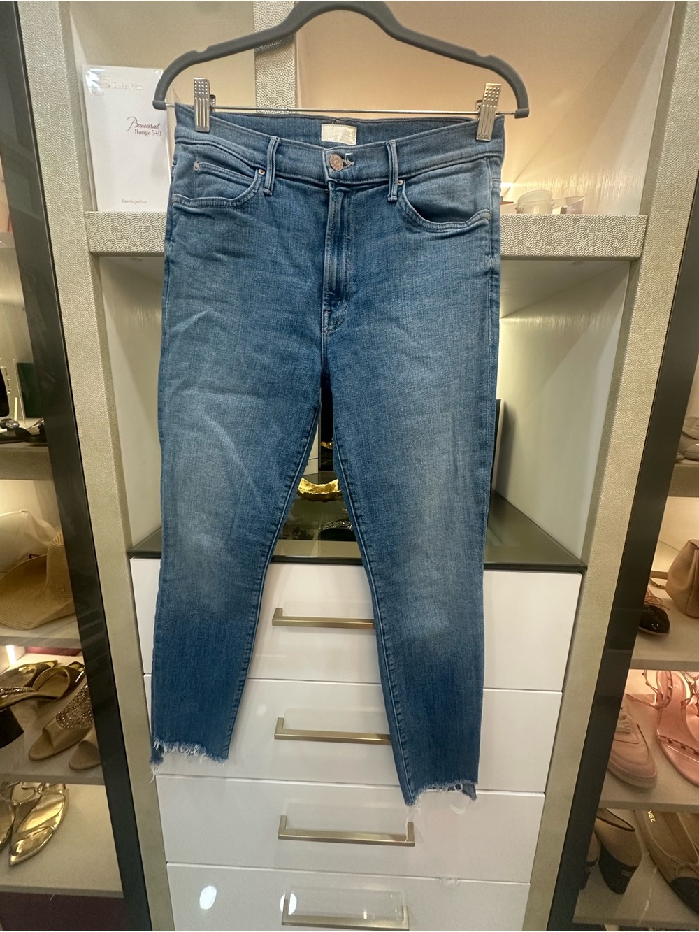 MOTHER Distressed Mid-Blue Ankle Crop Jeans